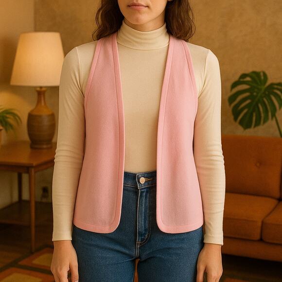 Vintage 70s Light Pink Open Front Vest Top Minimalist Sleeveless Layer Look - Picture 1 of 5